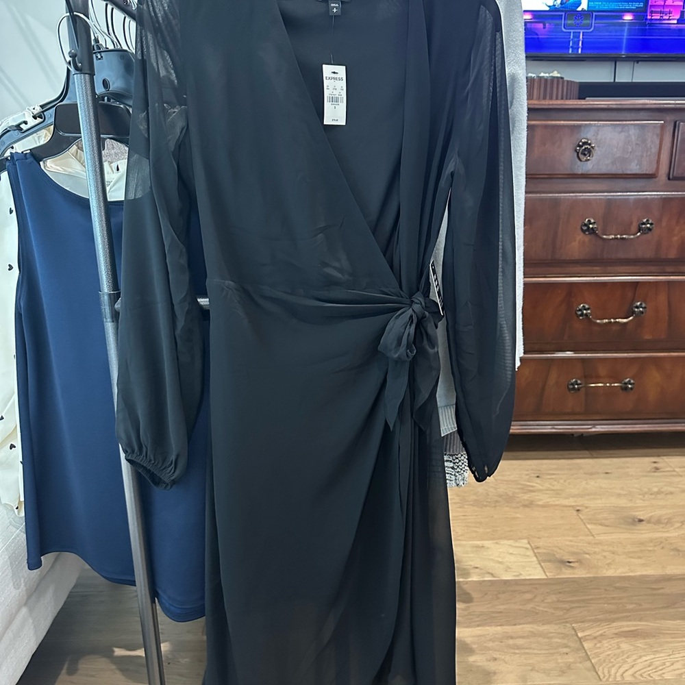 Express Black Long Sleeve Wrap Dress